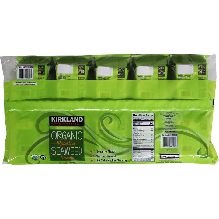 Kirkland Signature Organic Roasted Seaweed with Sesame Oil, 0.6 Ounce (10 Count) Image 3