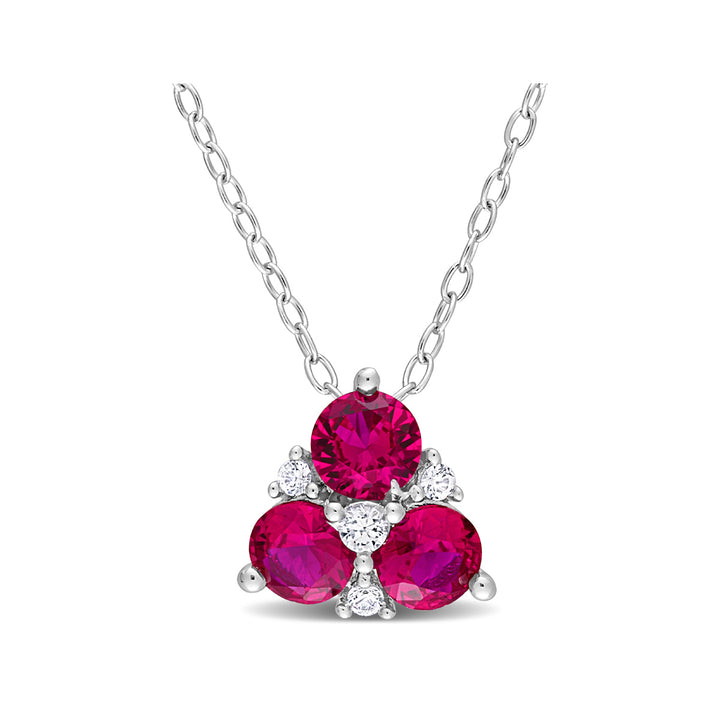 1.45 Carat (ctw) Lab-Created Ruby and White Sapphire Heart Pendant Necklace in Sterling Silver with chain Image 1