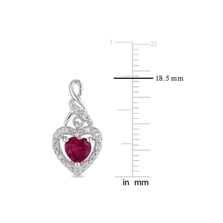 1.18 Carat (ctw) Lab Created Ruby Dangle Heart Earrings in Sterling Silver with Diamonds Image 3