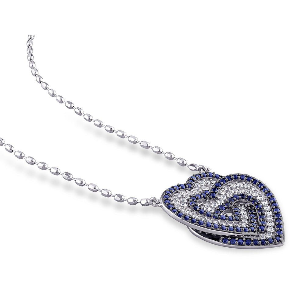 1.45 Carat (ctw) Lab-Created Blue Sapphire and White Sapphire Heart Pendant Necklace in Sterling Silver with chain Image 2