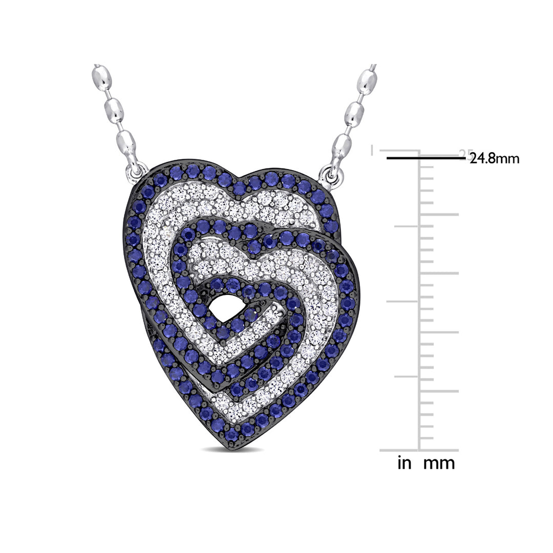 1.45 Carat (ctw) Lab-Created Blue Sapphire and White Sapphire Heart Pendant Necklace in Sterling Silver with chain Image 3