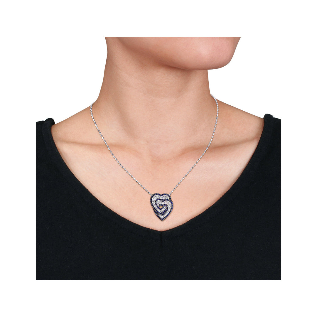 1.45 Carat (ctw) Lab-Created Blue Sapphire and White Sapphire Heart Pendant Necklace in Sterling Silver with chain Image 4