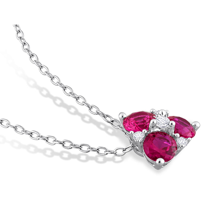 1.45 Carat (ctw) Lab-Created Ruby and White Sapphire Heart Pendant Necklace in Sterling Silver with chain Image 3