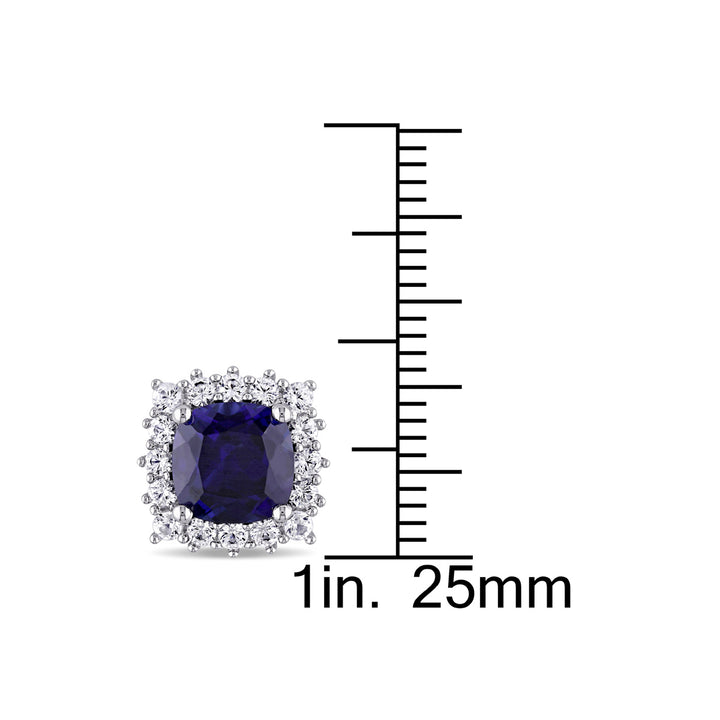 4.85 Carat (ctw) Lab-Created Blue Sapphire and White Sapphire Halo Earrings in Sterling Silver Image 3