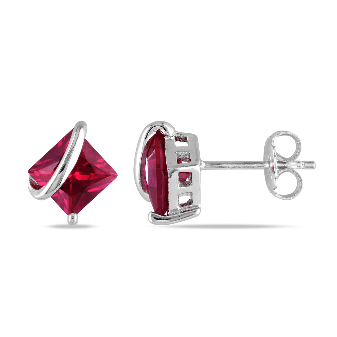 2.30 Carat (ctw) Princess Cut Lab-Created Ruby Earrings in Sterling Silver Image 1