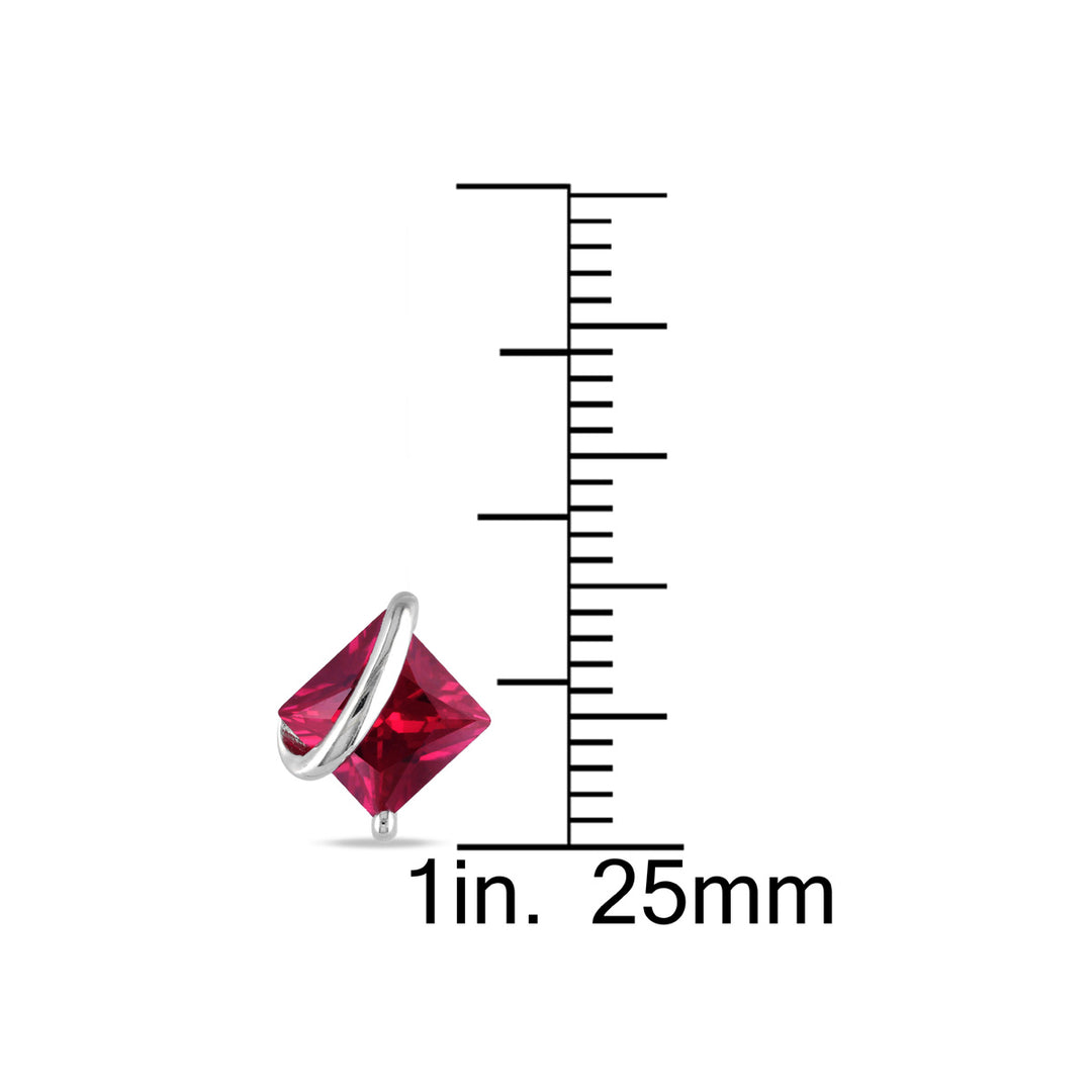 2.30 Carat (ctw) Princess Cut Lab-Created Ruby Earrings in Sterling Silver Image 3