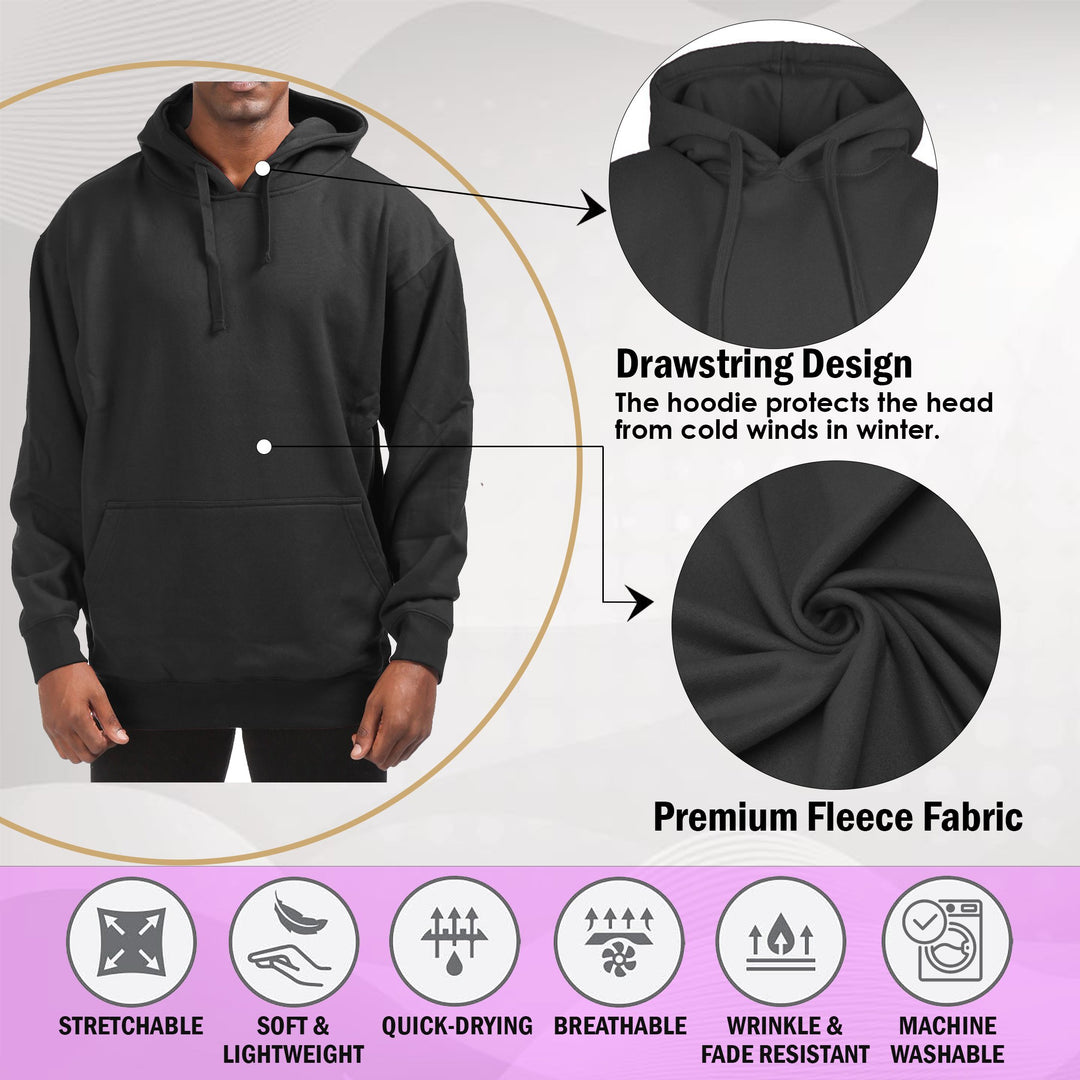 Mens Fleece Pullover Hoodie Cotton Blend Lightweight Big Tall Sizes Pocket Image 2