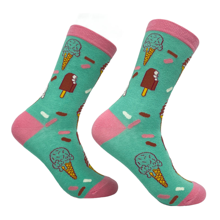 Womens Ice Cream Socks Funny Frozen Treat Dessert Vanilla Chocolate Cone Graphic Novelty Footwear Image 1