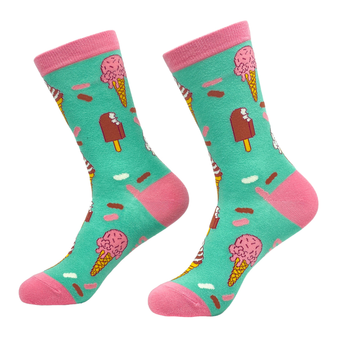 Womens Ice Cream Socks Funny Frozen Treat Dessert Vanilla Chocolate Cone Graphic Novelty Footwear Image 2