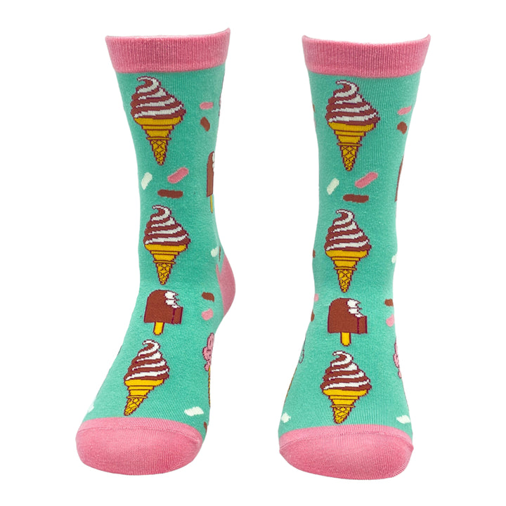 Womens Ice Cream Socks Funny Frozen Treat Dessert Vanilla Chocolate Cone Graphic Novelty Footwear Image 4