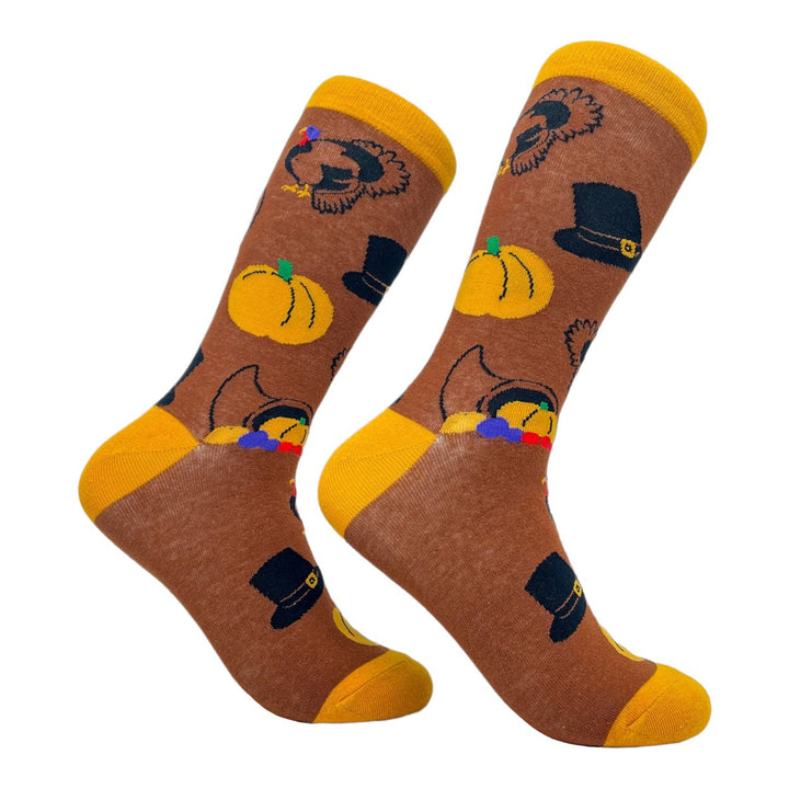 Womens Thanksgiving Socks Funny Turkey Pilgrim Pumpkin Holdiay Graphic Novelty Footwear Image 1