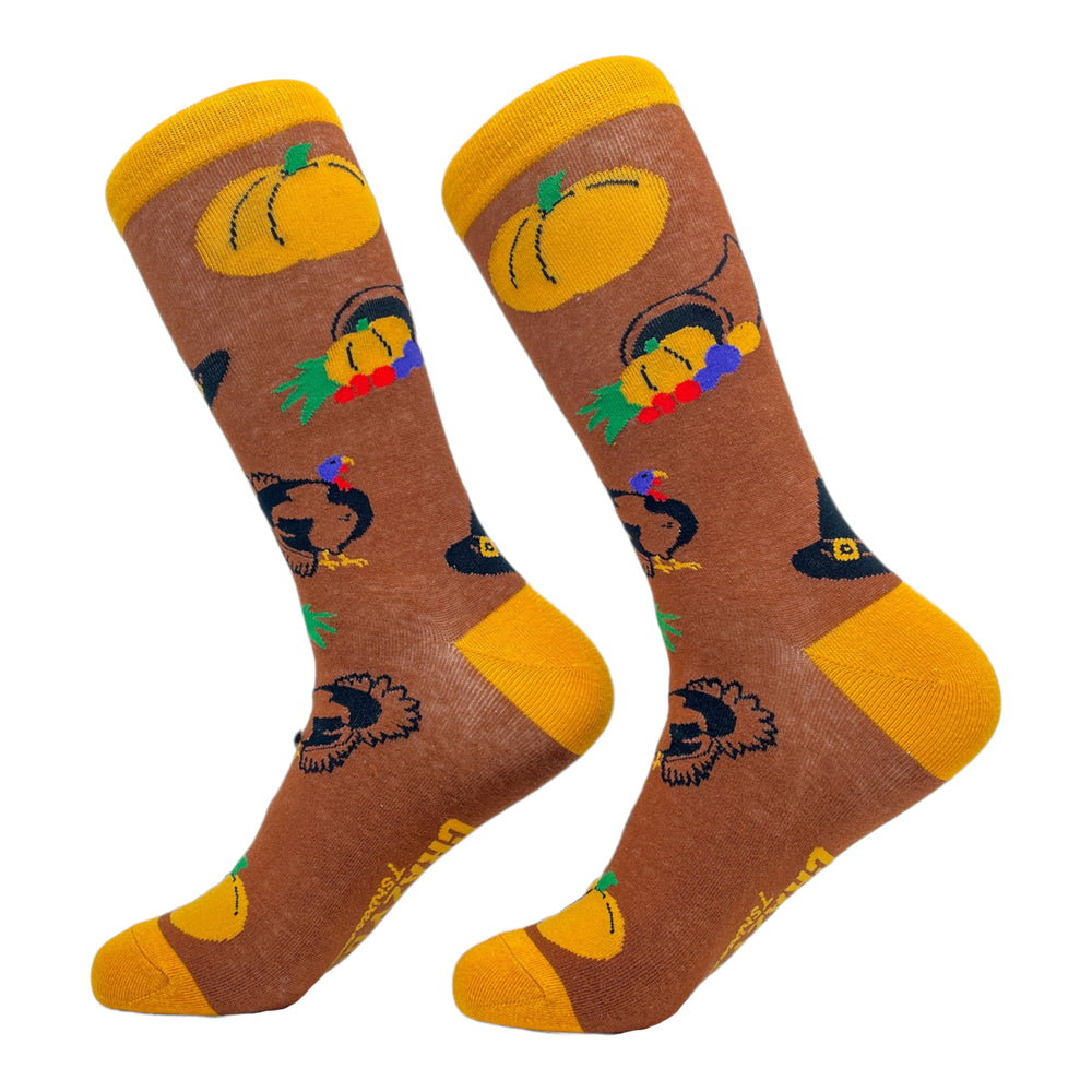 Womens Thanksgiving Socks Funny Turkey Pilgrim Pumpkin Holdiay Graphic Novelty Footwear Image 2