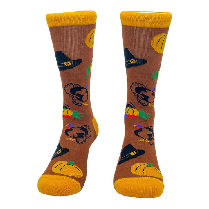 Womens Thanksgiving Socks Funny Turkey Pilgrim Pumpkin Holdiay Graphic Novelty Footwear Image 4