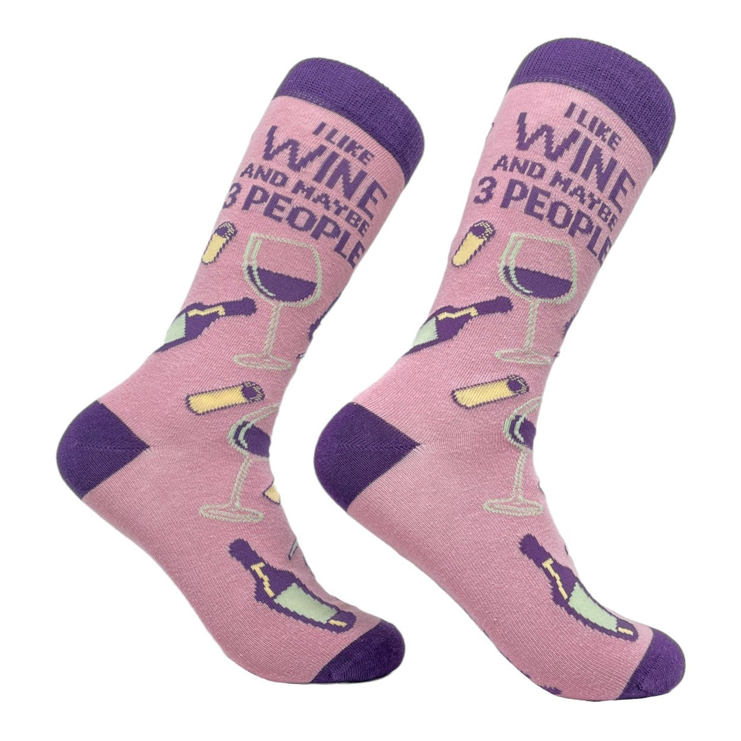 Womens I Like Wine And Maybe 3 People Socks Funny Drinking Sarcastic Vino Graphic Footwear Image 1