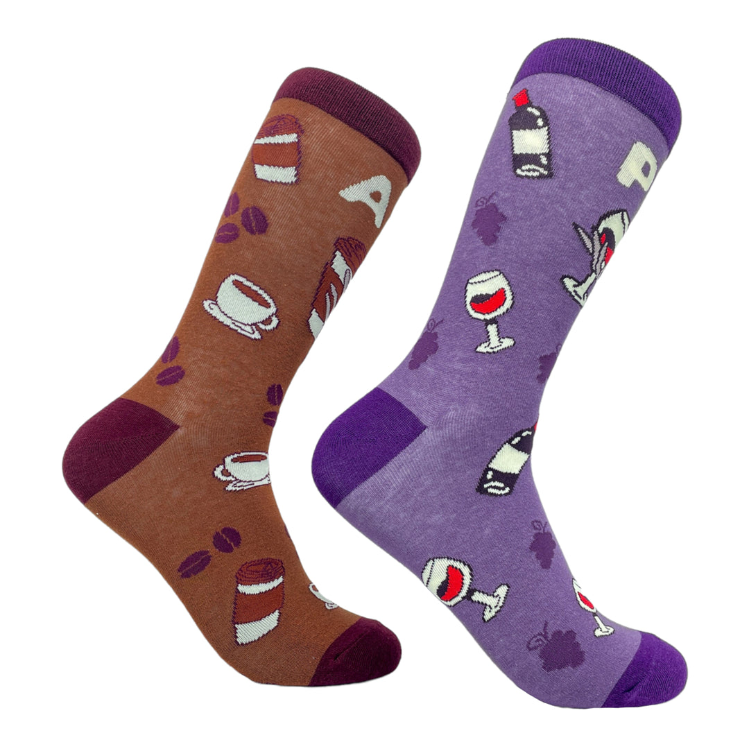 Womens AM Coffee PM Wine Socks Funny Vino Wine Lover Drinking Graphic Novelty Footwear Image 1