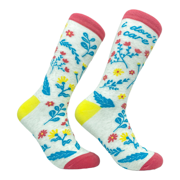 Women's I Don't Care Socks Funny Sarcastic Floral Novelty Graphic Footwear Image 1