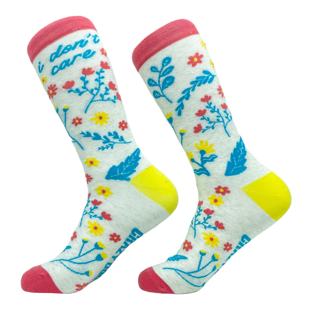 Women's I Don't Care Socks Funny Sarcastic Floral Novelty Graphic Footwear Image 2