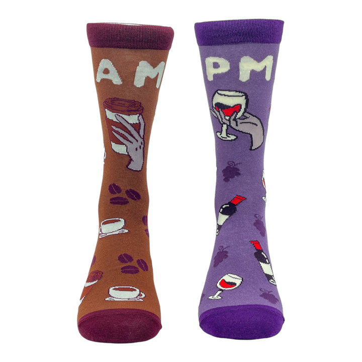 Womens AM Coffee PM Wine Socks Funny Vino Wine Lover Drinking Graphic Novelty Footwear Image 4