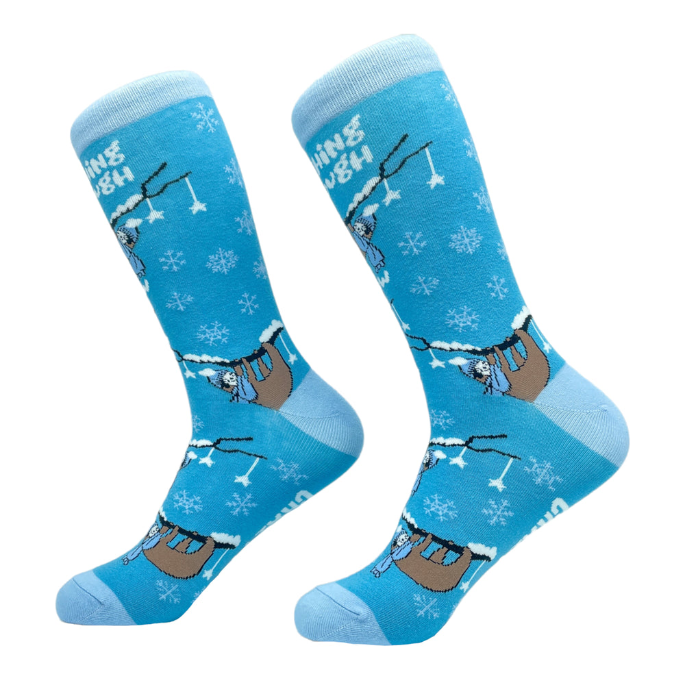 Womens Slothing Through The Snow Socks Funny Christmas Sloth Santa Claus Graphic Novelty Footwear Image 2