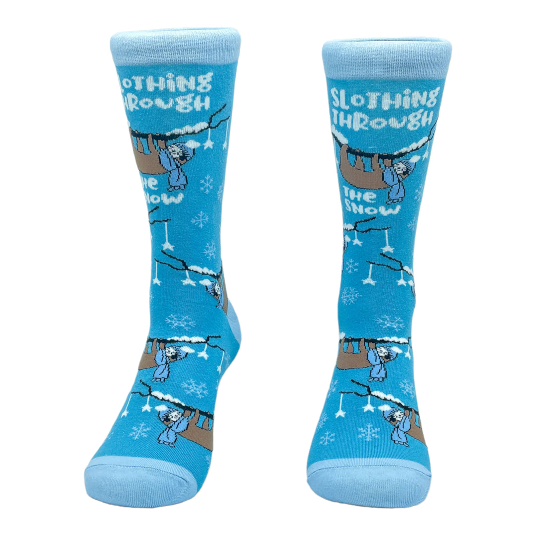 Womens Slothing Through The Snow Socks Funny Christmas Sloth Santa Claus Graphic Novelty Footwear Image 4