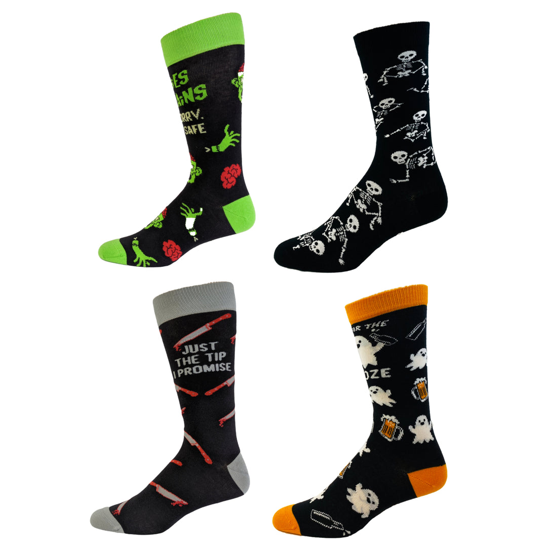 Mens Halloween Sock Bundle Funny 4 Pack of Spooky October Footwear for Guys Image 1