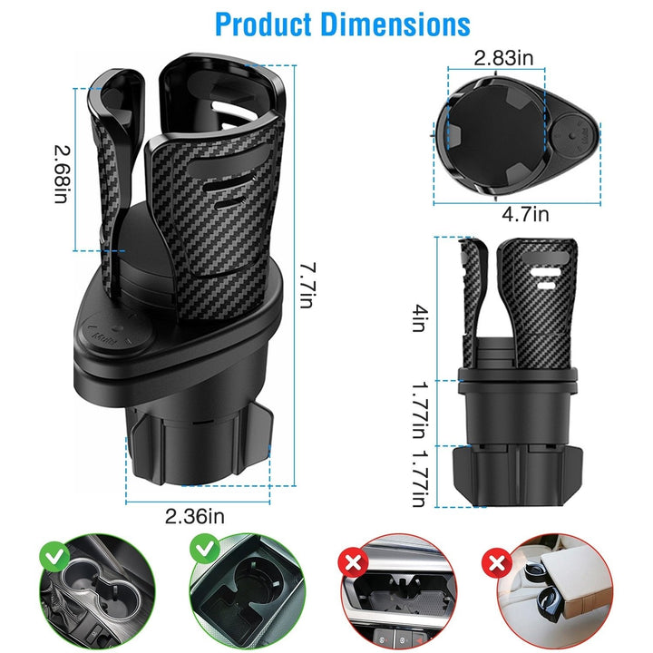 Universal Car Cup Holder Adapter Expander Adjustable Base Black ABS Multifunctional Image 4