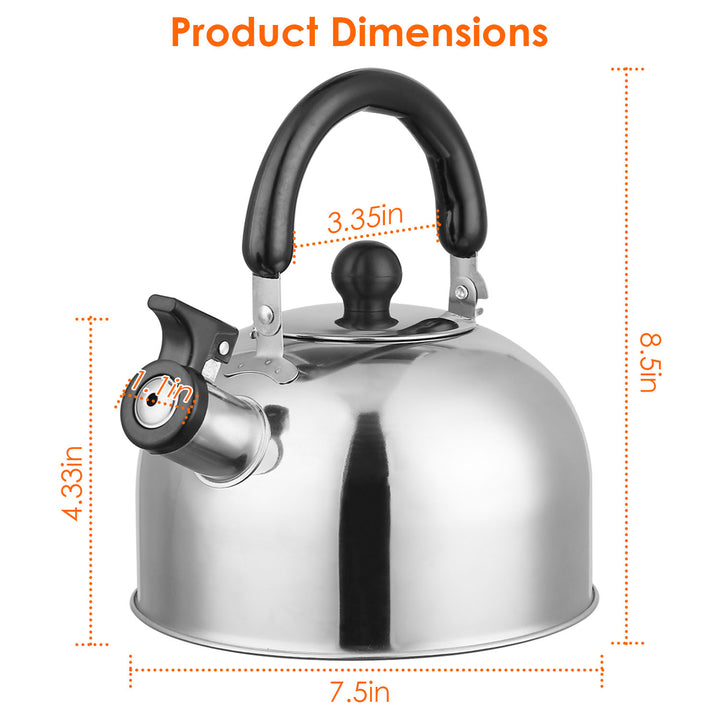 2.1Quarts Stainless Steel Whistling Tea Kettle Stovetop Induction Gas Teapot with Insulated Handle Camping Kitchen Image 4