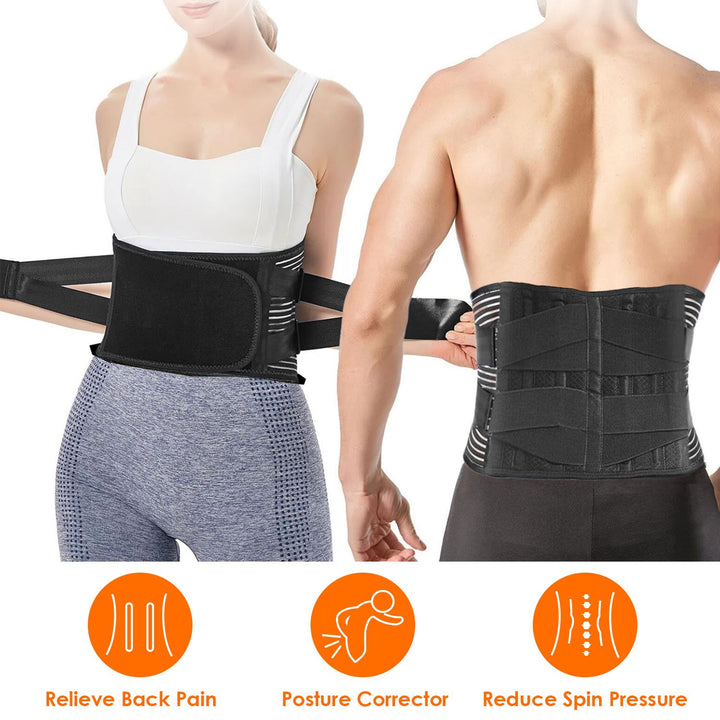 Back Support Brace Adjustable Lumbar Support Belt Breathable Mesh Black M-XXL Image 1