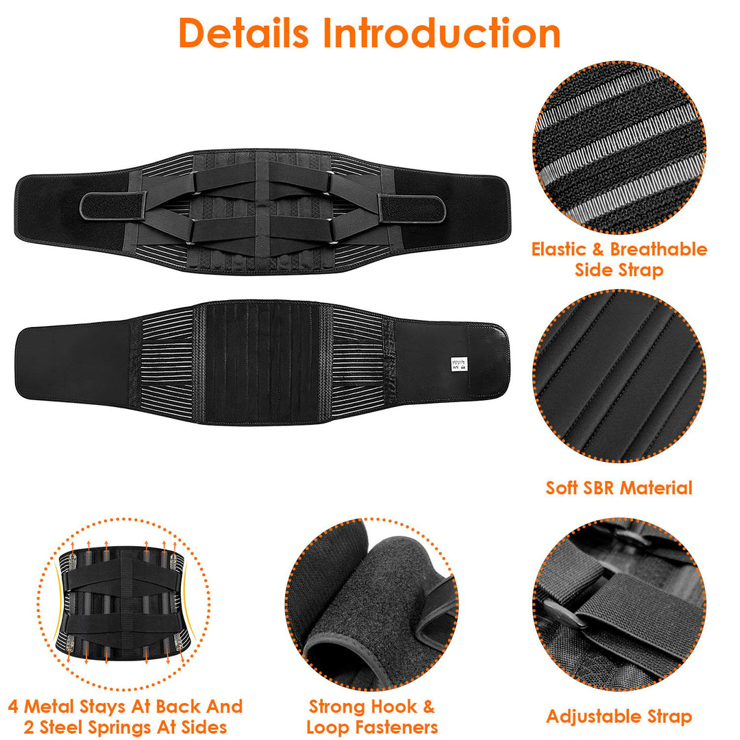 Back Support Brace Adjustable Lumbar Support Belt Breathable Mesh Black M-XXL Image 3