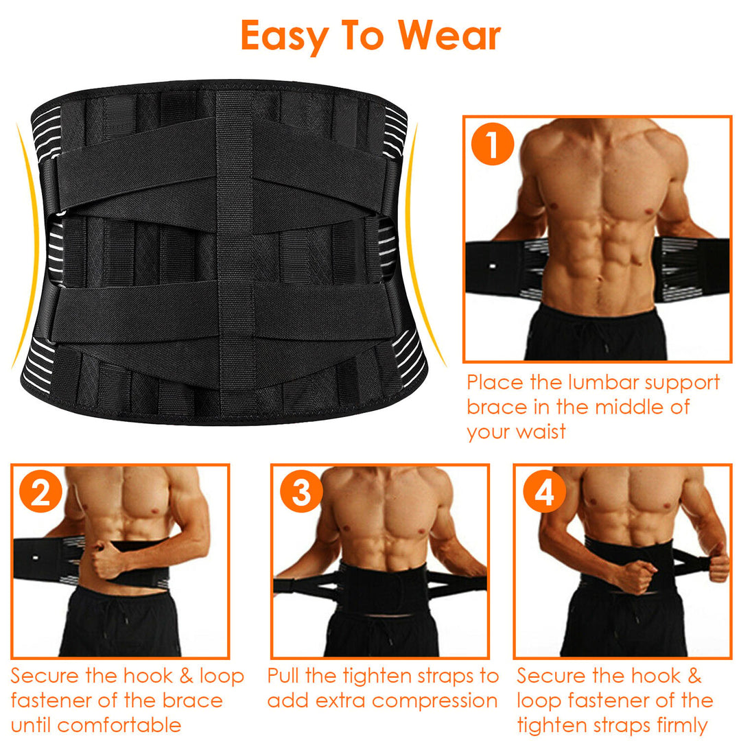 Back Support Brace Adjustable Lumbar Support Belt Breathable Mesh Black M-XXL Image 4