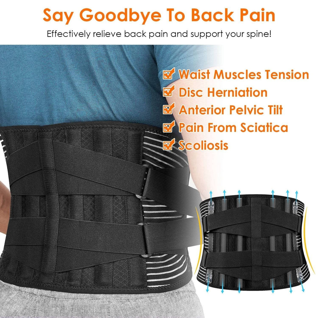 Back Support Brace Adjustable Lumbar Support Belt Breathable Mesh Black M-XXL Image 4