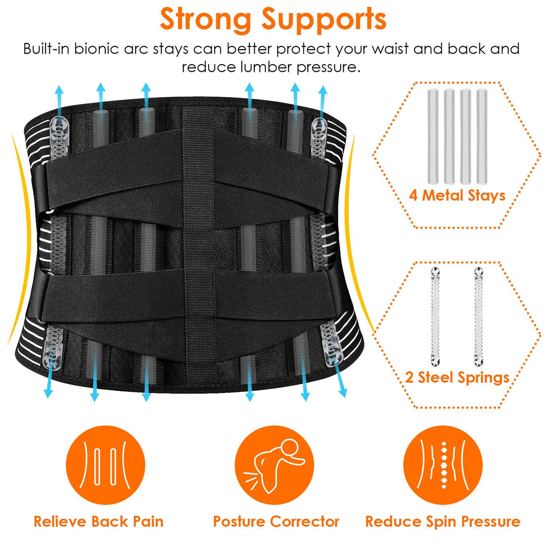 Back Support Brace Adjustable Lumbar Support Belt Breathable Mesh Black M-XXL Image 6