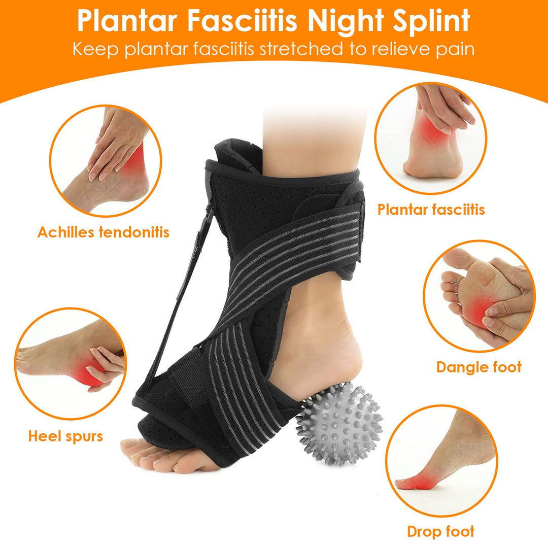 Plantar Fasciitis Night Splint Adjustable Black Orthotic Brace Support 25cm Image 2