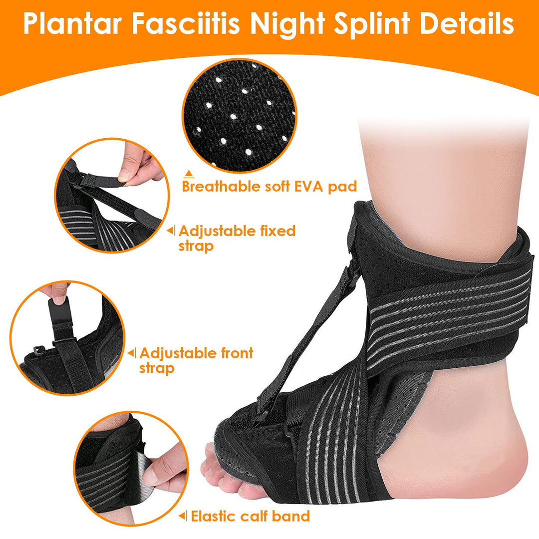 Plantar Fasciitis Night Splint Adjustable Black Orthotic Brace Support 25cm Image 4