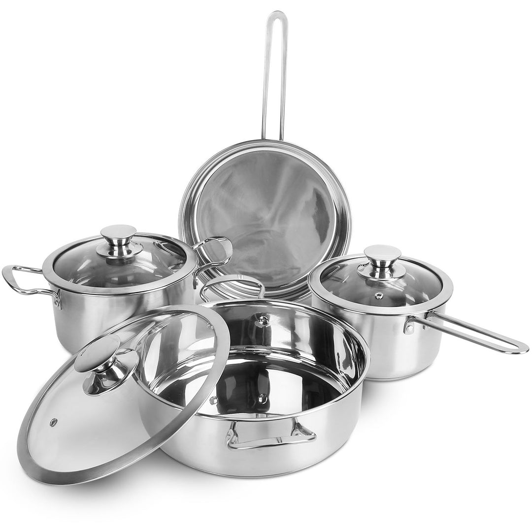 Stainless Steel Cookware Set Induction 5 Pieces Fast Even Heat Dishwasher Safe Image 1