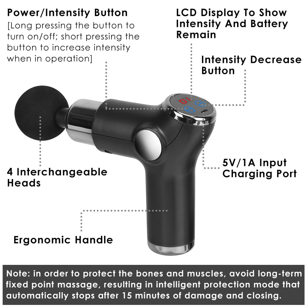 Massage Gun Deep Tissue Fascia Massager Rechargeable Percussion Muscle Relaxation Gun with 32 Intensities Battery Remain Image 2