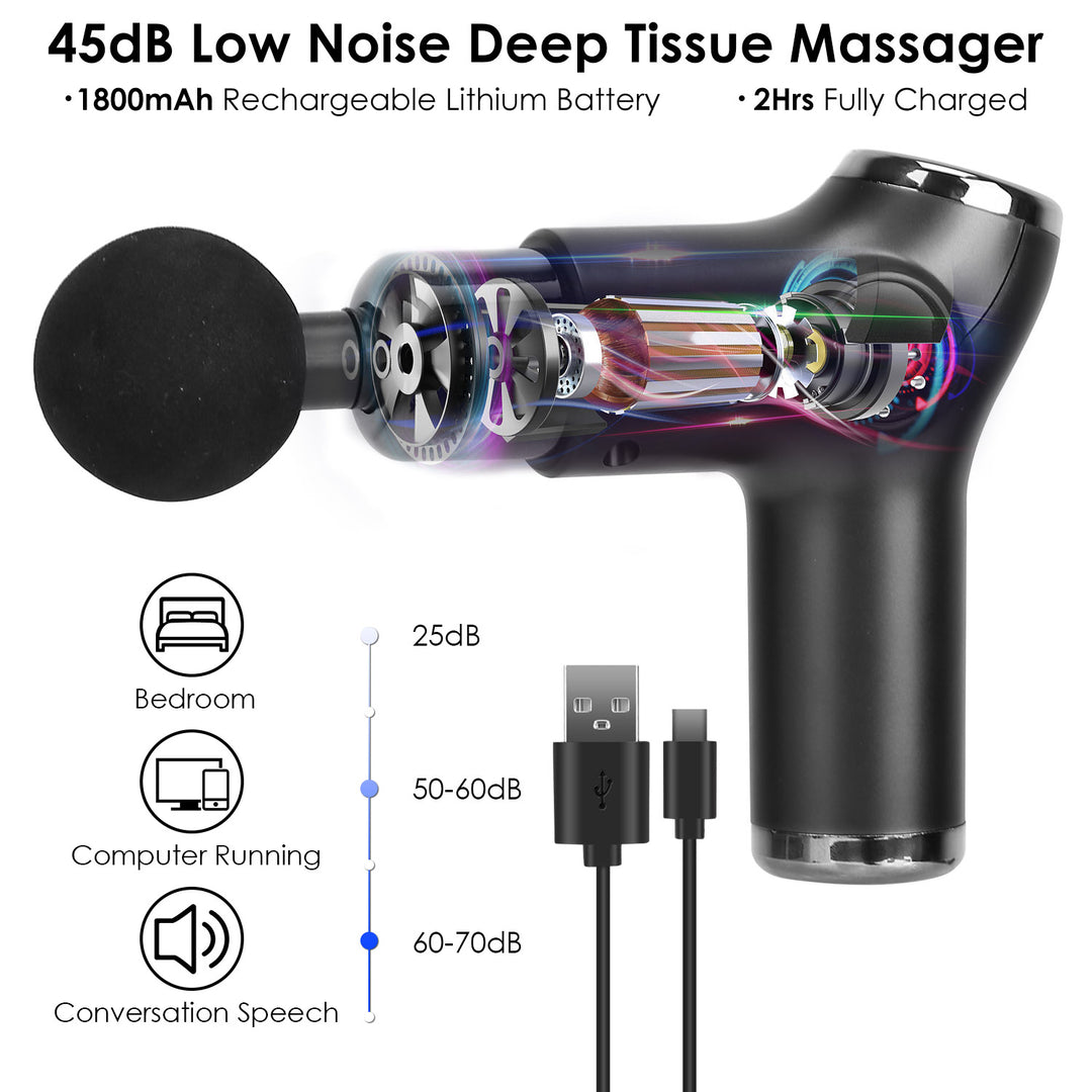 Massage Gun Deep Tissue Percussion Massager Black Rechargeable 32 Intensities Image 6