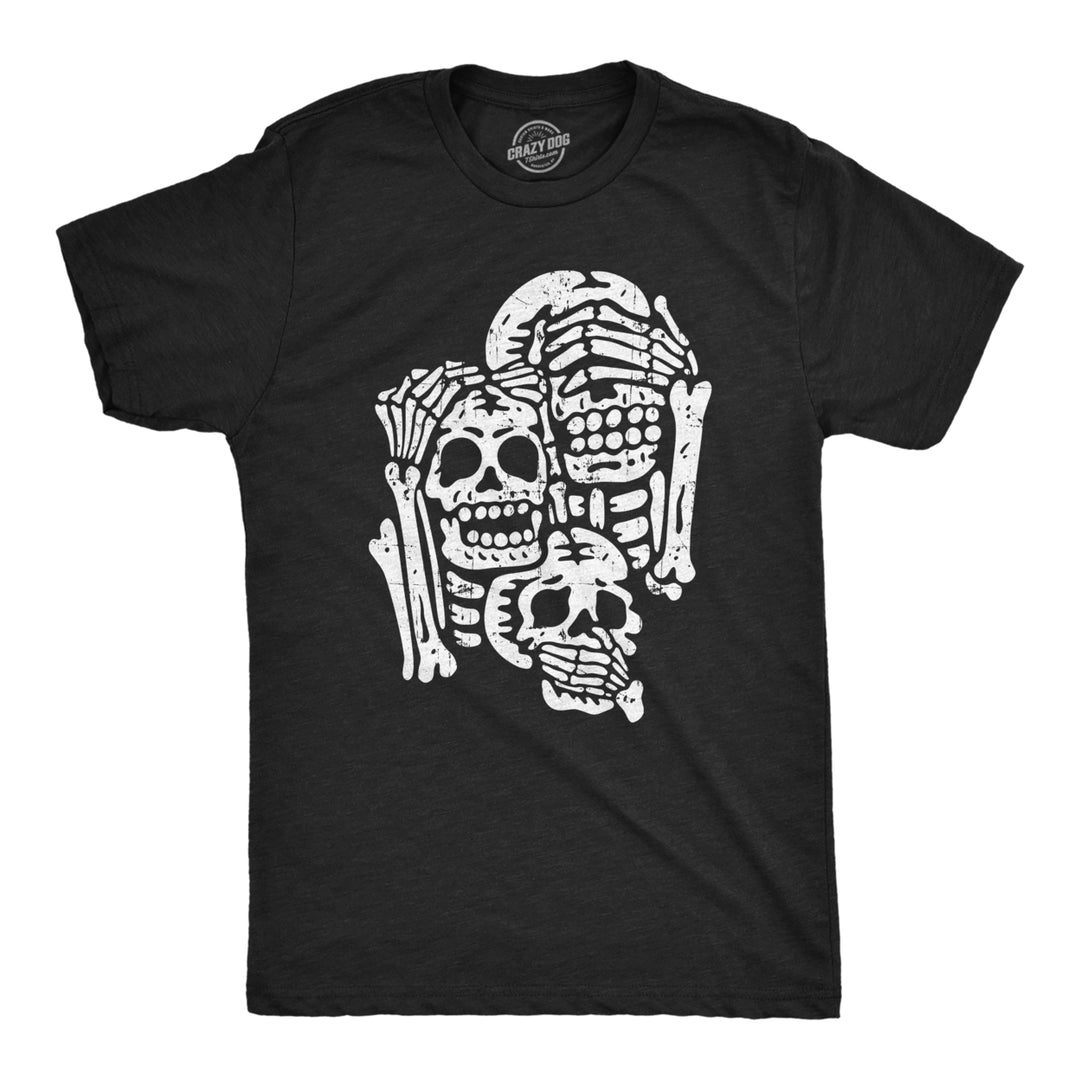 Mens Three Wise Skeletons T Shirt Funny Spooky Halloween Party Joke Tee For Guys Image 1