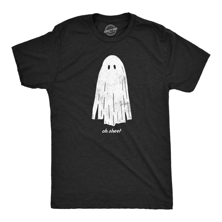 Mens Oh Sheet T Shirt Funny Spooky Halloween Party Ghost Bedsheet Joke Tee For Guys Image 1