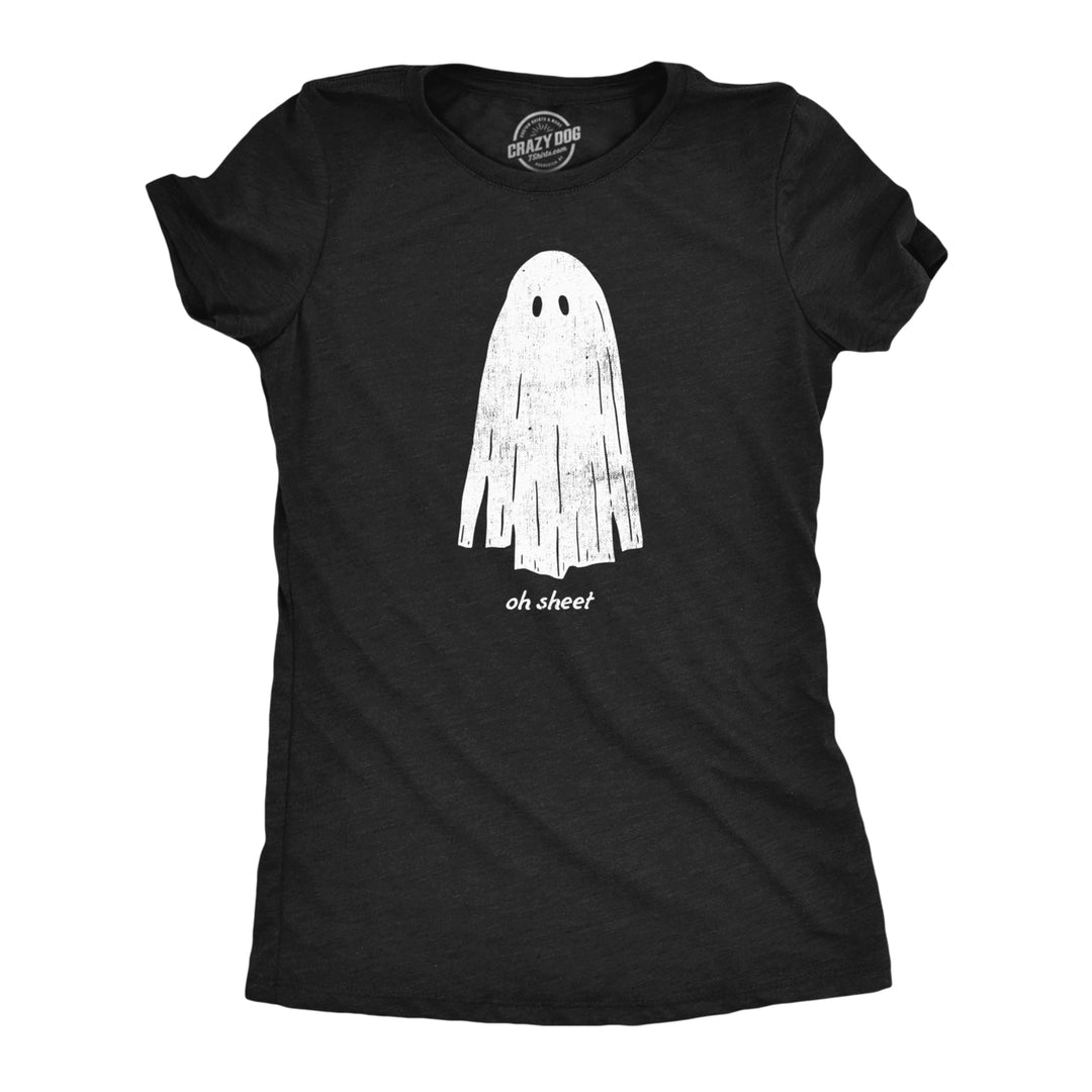 Womens Oh Sheet T Shirt Funny Spooky Halloween Party Ghost Bedsheet Joke Tee For Ladies Image 1