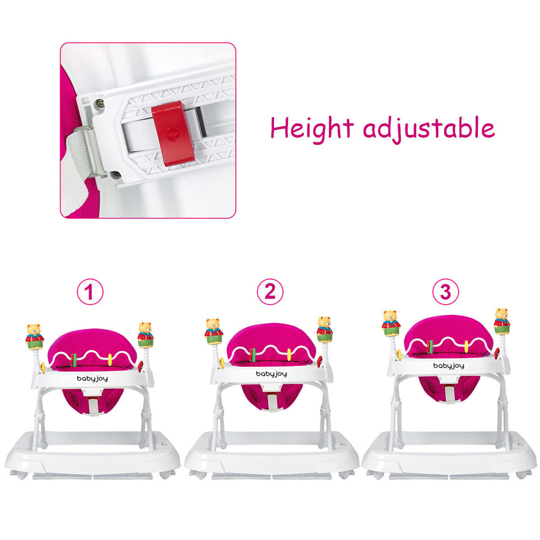 Baby Walker Adjustable Height Removable Toy Wheels Folding Portable Pink Image 8