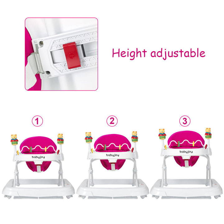 Baby Walker Adjustable Height Removable Toy Wheels Folding Portable Pink Image 8