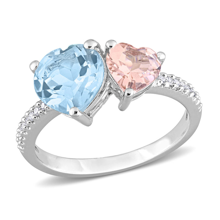 2.65 Carat (ctw) Sky-Blue Topaz and Morganite Heart Ring in Sterling Silver Image 1