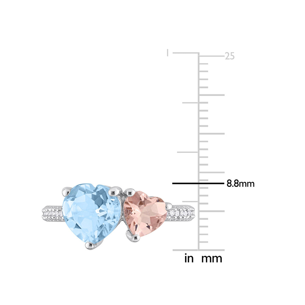 2.65 Carat (ctw) Sky-Blue Topaz and Morganite Heart Ring in Sterling Silver Image 2