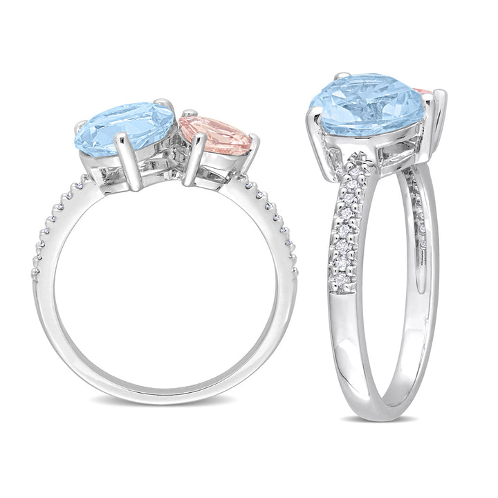 2.65 Carat (ctw) Sky-Blue Topaz and Morganite Heart Ring in Sterling Silver Image 4