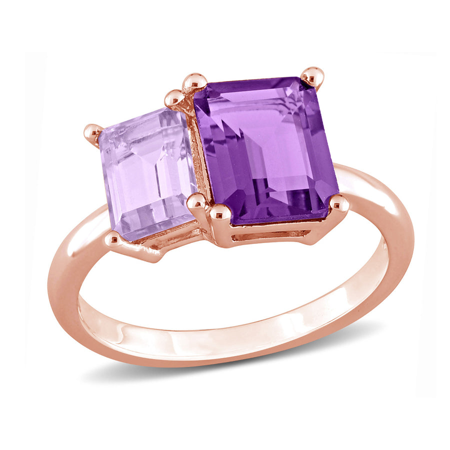 3.10 Carat (ctw) Amethyst and Pink Amethyst Octagon Ring in Rose Plated Sterling Silver Image 1