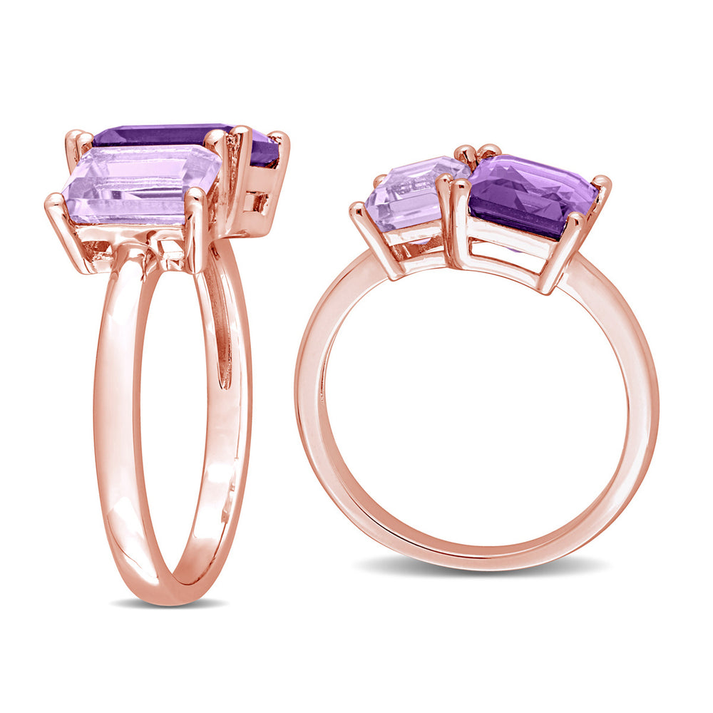 3.10 Carat (ctw) Amethyst and Pink Amethyst Octagon Ring in Rose Plated Sterling Silver Image 2