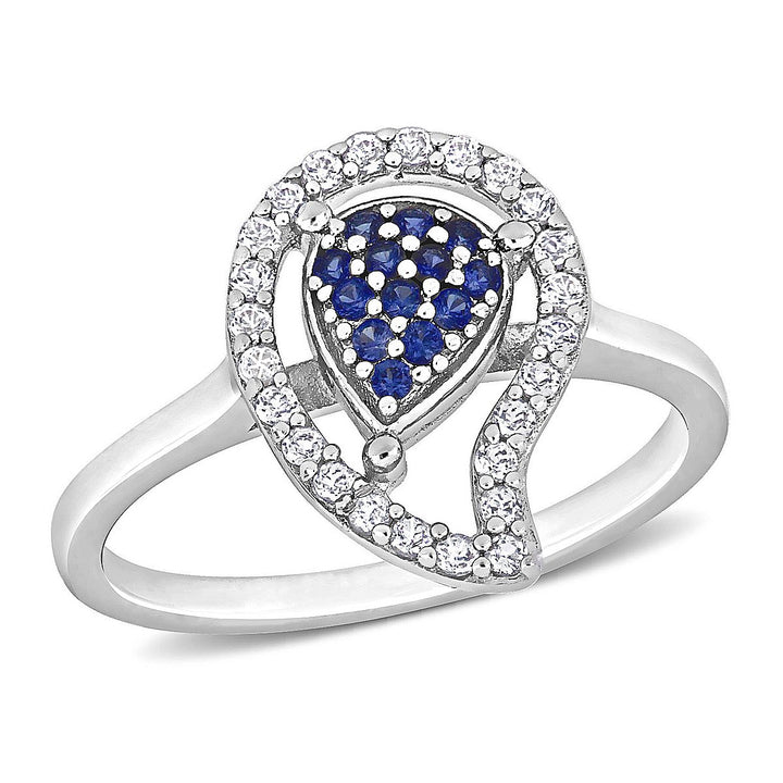 3/8 Carat (ctw) Lab-Created Blue Sapphire and White Topaz Pave Ring in Sterling Silver Image 1