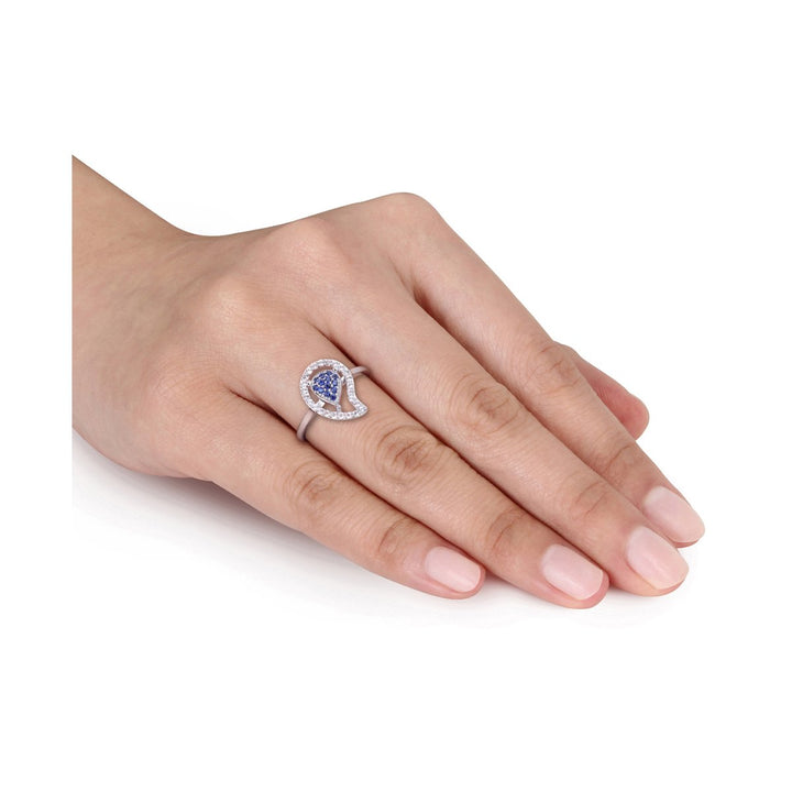 3/8 Carat (ctw) Lab-Created Blue Sapphire and White Topaz Pave Ring in Sterling Silver Image 2