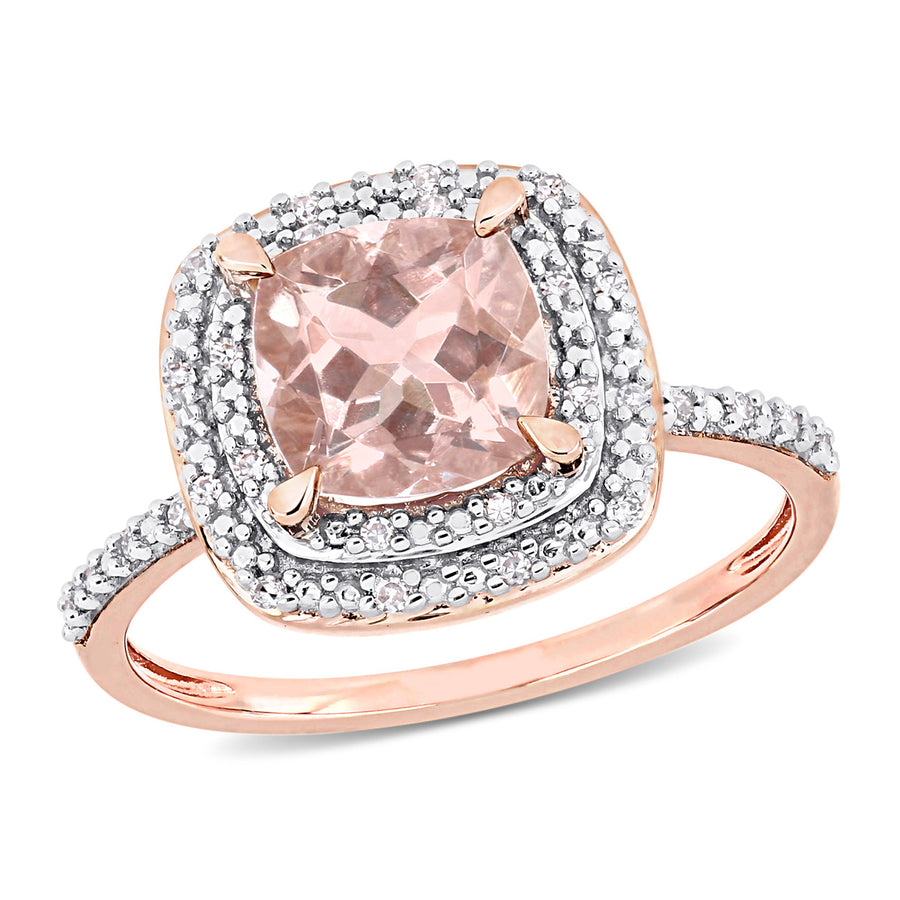 1.65 Carat (ctw) Morganite Double Halo Ring in 14K Rose Gold with Diamonds Image 1